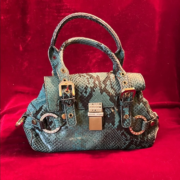 1990’s Adrienne Vittadini Teal Snakeskin leather Baguette...
